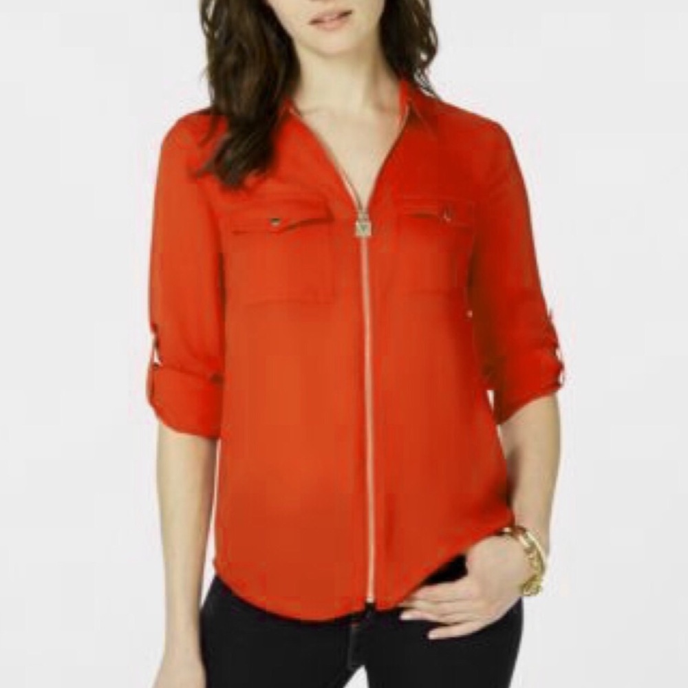 MICHAEL Michael Kors Orange Zip Up Utility Shirt - Picture 1 of 7